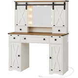 Hasuit Farmhouse Vanity Desk with Mirror and Adjustable Lights in White Hasuit
