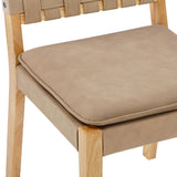 Nathan James Cohen Wood Dining Chair, Mid-Century Modern Upholstered Side Chair with Hand Woven Faux Leather Backrest, 20"D x 18"W x 33"H, Natural Brown Nathan James