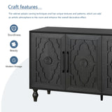 WILSHINE Sideboard Buffet Credenzas for Living Room, 63" Antique Black Entryway Table with Storage Accent Cabinet, Carved Flowers Doors & Wire Holes WILSHINE