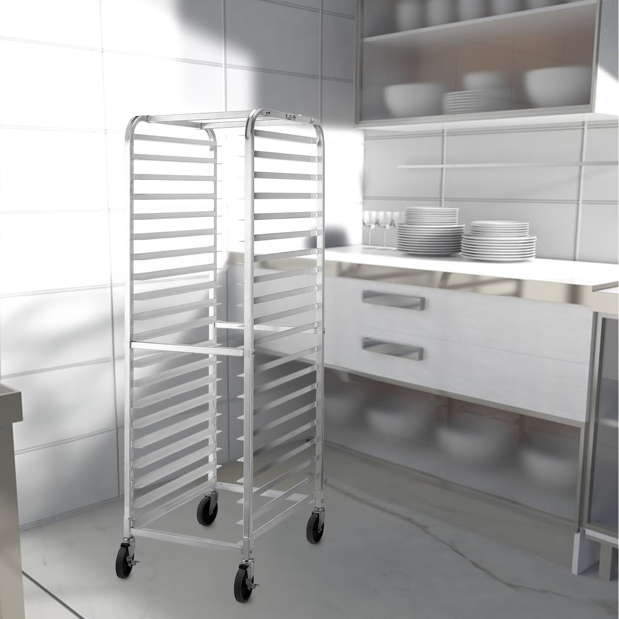 HALLY SINKS & TABLES H Bun Pan Rack 20 Tier with Wheels, Commercial Bakery Racking of Aluminum for Full & Half Sheet - Kitchen, Restaurant, Cafeteria, Pizzeria, Hotel and Home, 26" L x 20" W x 69" H HALLY SINKS & TABLES H