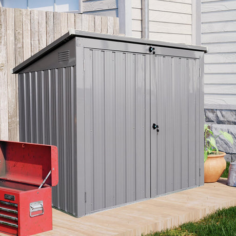 Ball & Cast 62" Garbage Bin Shed Stores 2 Trash Cans Metal Outdoor Storage,Stainless Galvanized Steel House with Sloped Roof & Lockable Door,Waterproof Cabinet Shelter for Patio,Lawn,Gray Ball & Cast