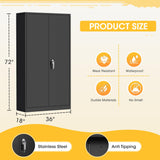 Greenvelly 72" H Metal Garage Storage Cabinet with 2 Doors and 4 Adjustable Shelves, Black Metal Cabinet with Lock, Metal Tool Cabinet for Office,Home, Garage, Gym, School Greenvelly