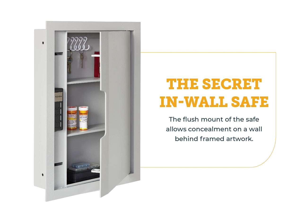 SnapSafe In Wall Gun Safe and Money Safe, Light Grey, 75413 - Hidden Safe Provides Security for your Firearms & Valuables, Keypad Entry - Fits Between 2 Wall Studs, Flush Mount, Ideal for Home, Office SnapSafe