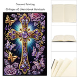 FRANDEK A5 50-Page DIY Diamond Art Painting Notebook with Beautiful Patterns, Special Shaped Diamond Art Craft for Beginners Adults Gift(Purple Cross) FRANDEK