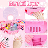 Kids Nail Polish Set for Girls, All-in-One Nail Art Make Up Kit -Dryer/ Glitter Powder/ False Nails/ Toe Separator/ File/ Lipsticks/ Eyeshadow,Washable Makeup Toys Age 3-12 Little Girl Birthday Gift AugToy