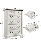 BLANKSPACE Farmhouse Dresser with 6 Drawers, Antique White Dresser for Bedroom, Hallway, Living Room, or Office Storage BLANKSPACE