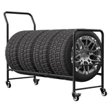 Rolling Tire Rack Adjustable,Metal Tire Storage and Transport Trailer,Heavy Duty Tire Holder,Mobile Tire Storage Shelf Cart with 4 Wheel,Garage/Workshops/Repair Shop Tire Stand Spare Tire Carrier Shinoske