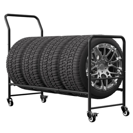 Rolling Tire Rack Adjustable,Metal Tire Storage and Transport Trailer,Heavy Duty Tire Holder,Mobile Tire Storage Shelf Cart with 4 Wheel,Garage/Workshops/Repair Shop Tire Stand Spare Tire Carrier Shinoske