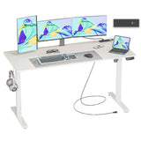 JOISCOPE 55 x 24 inch Adjustable Electric Standing Desk (3AC, USB, Type-C) with 2 Memory Heights, 25 mm/s Lift Speed, Gaming Study Drafting Sit Stand Desk for Home Office Bedroom, White JOISCOPE