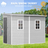 CDCASA 4x8 FT Resin Lean to Shed, Waterproof Outdoor Storage Shed with Floor and Adjustable Openable Windows,Outside Plastic Tool Shed for Backyard Garden Patio Lawn CDCASA