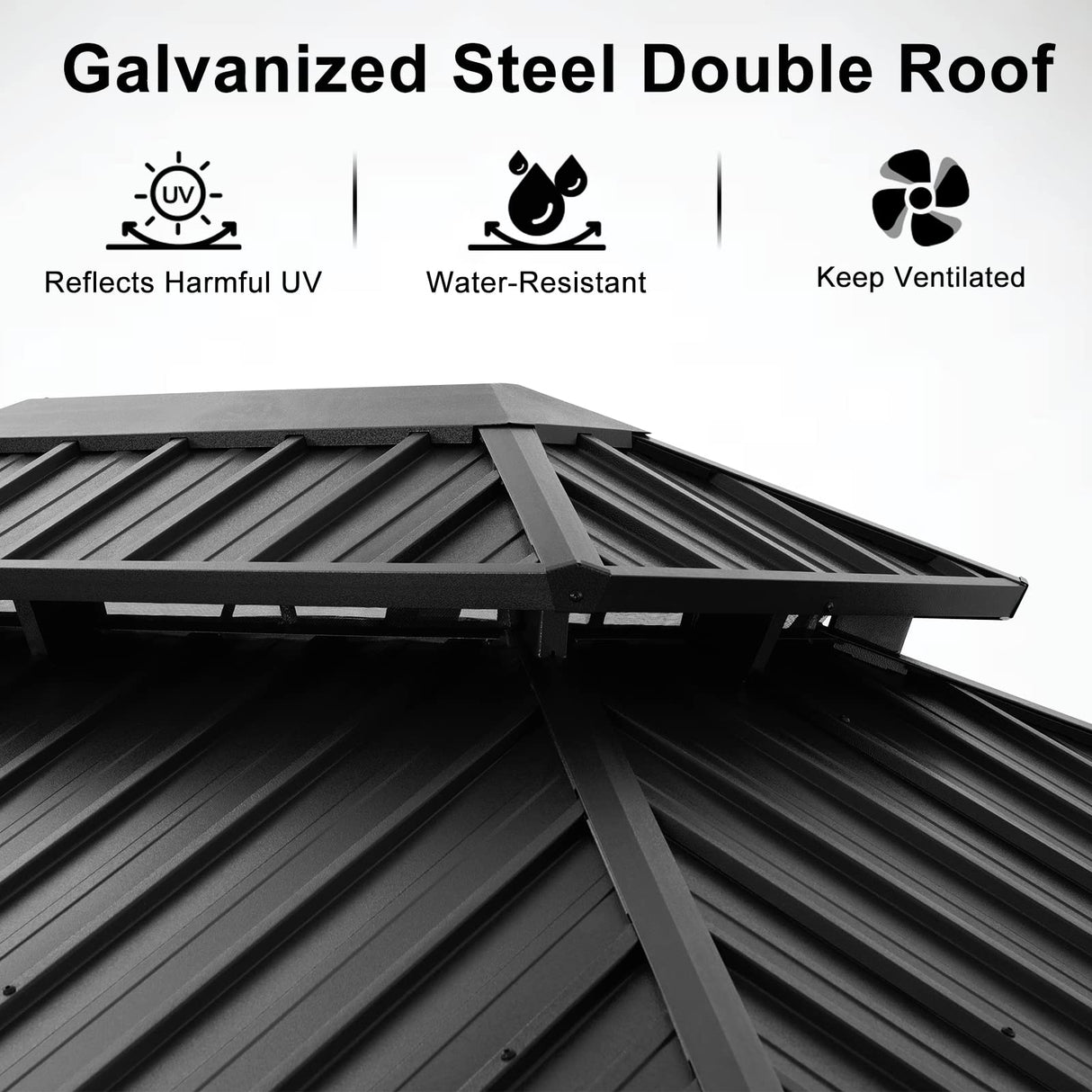 ABCCANOPY 12x20 Hardtop Gazebo - Outdoor Metal Gazebo with Galvanized Steel Roof, Permanent Aluminum Pavilion with Netting and Curtain for Patio, Lawn, Garden (Double Roof, Gray) ABCCANOPY