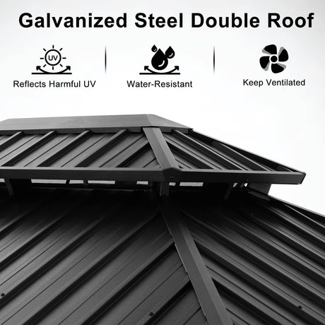 ABCCANOPY 12x20 Hardtop Gazebo - Outdoor Metal Gazebo with Galvanized Steel Roof, Permanent Aluminum Pavilion with Netting and Curtain for Patio, Lawn, Garden (Double Roof, Gray) ABCCANOPY