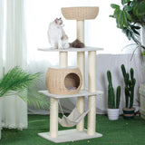 Pawlabay Wood Cat Tree for Indoor Cats, 52.4 Inch Tall, with Scratching Post and Hammock PawlaBay