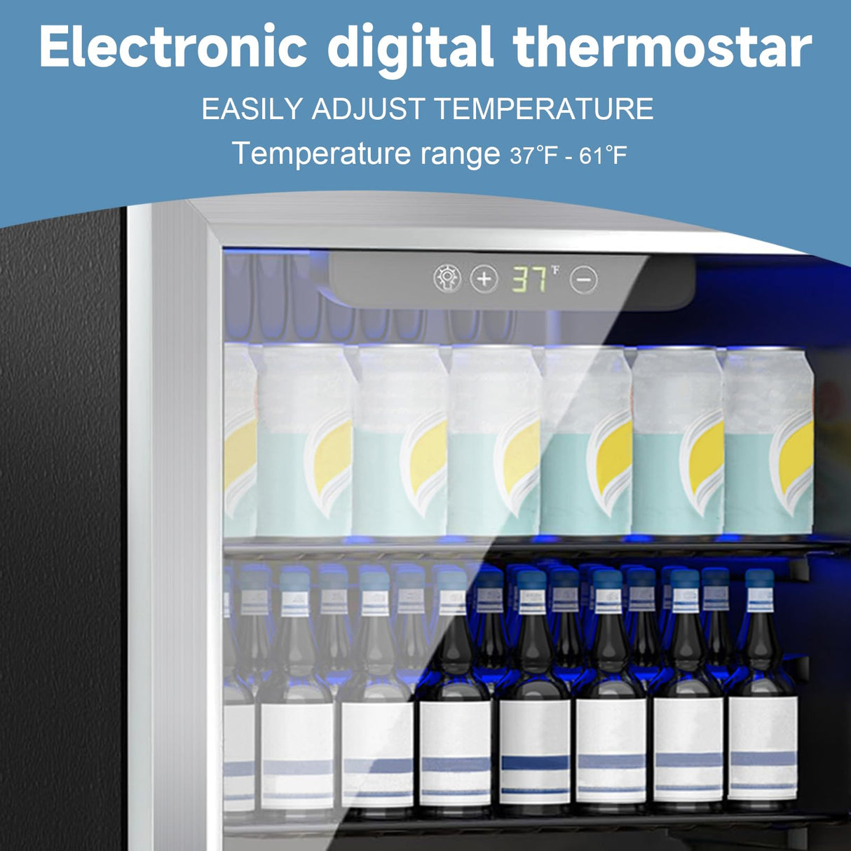 Stopsad Beverage Refrigerator Cooler, 76 Can/1.7 Cubic Feet Mini Fridge with Glass Front Door, Digital Display Small Refrigerator with Adjustable Shelves for Soda, Beer or Wine Stopsad