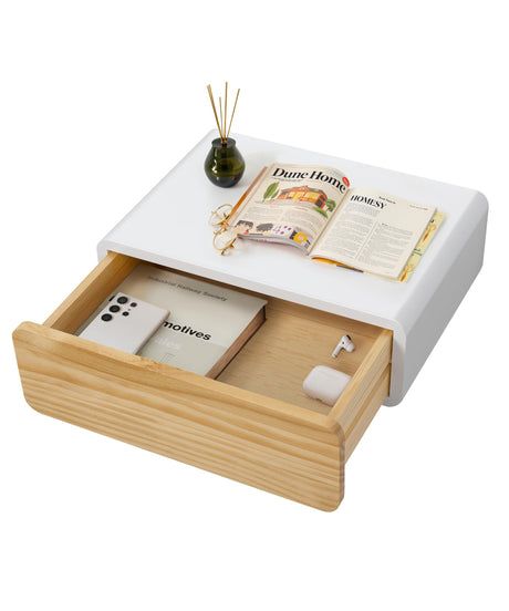 SUMGAR Floating Nightstand White with Drawers Modern Bedside Table Organiser Fully Assembled Shelf Small Spaces Wall Mounted Storage Wood Furniture for Bedroom Home Decor SUMGAR