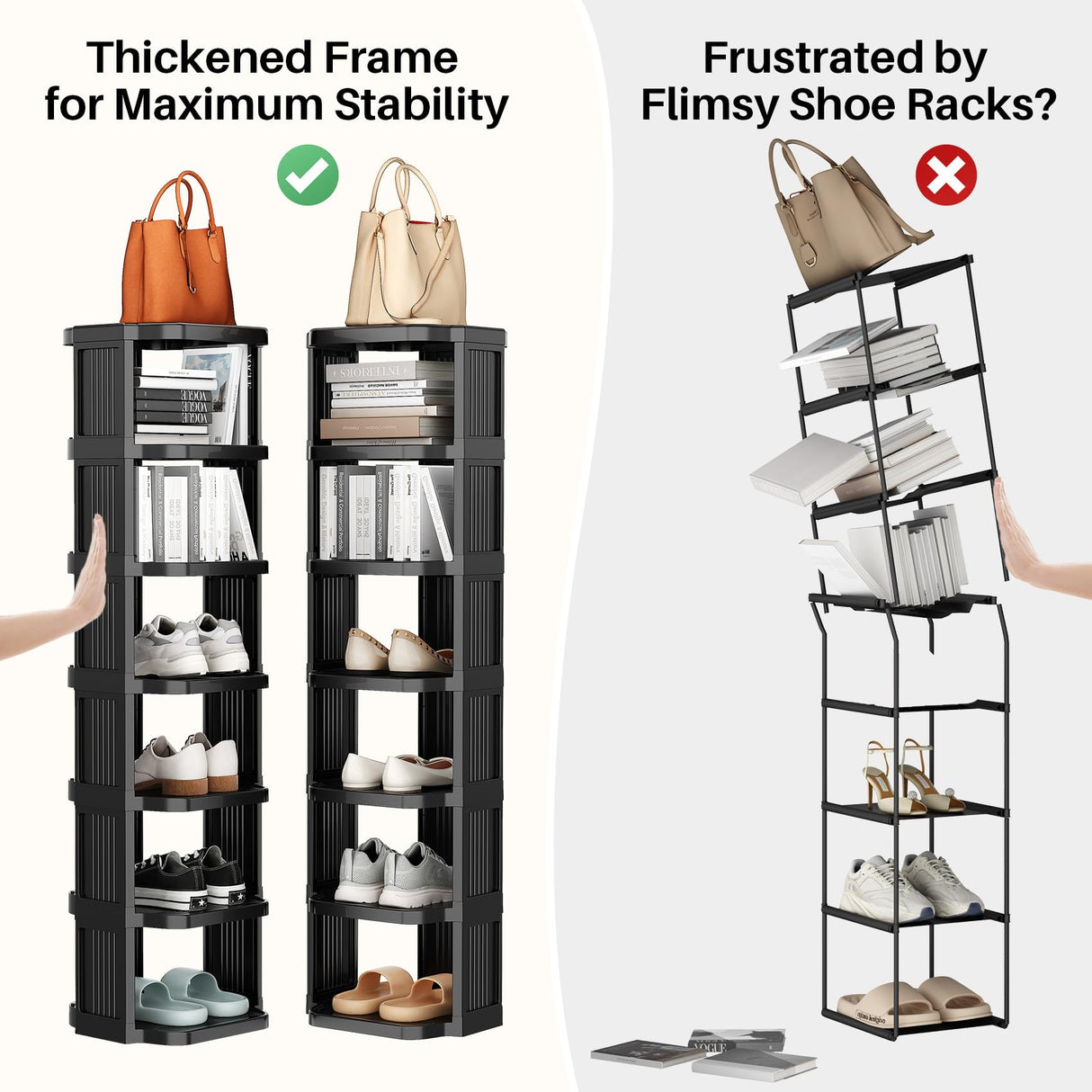 Kitstorack Vertical Shoe Rack: 8 Tiers Stackable Shoe Rack for Closet DIY Free Standing Shoe Organizer Small Shoe Shelf for Small Spaces and Narrow Spaces Plastic Kitstorack
