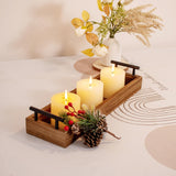 Rustic Wood Serving Tray with Metal Handles, Brown Wooden Tray, Centerpiece Tray for Dining Table, Farmhouse Plant Tray, Candle Holder, Long Narrow Ottoman Trays for Wine Coffee Table Kitchen Decor OKSQW