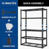 BILT HARD 48" W x 24" D Garage Shelving 3000 LBS, 72" H Storage Shelves, Heavy Duty 5-Tier Metal Shelving Units with Adjustable Shelf, Steel Wire Utility Shelving BILT HARD