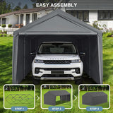 Carport, 10x20ft Heavy Duty Car Port, Portable Garage with Removable Sidewalls & Doors, Car Canopy with All-Season Tarp for Car Boat Truck Party (S-Grey) TANGJEAMER