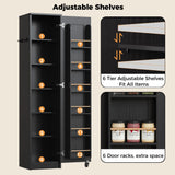 IRONCK Narrow Kitchen Pantry Storage Cabinet, 72" Slim Single Door with 6 Adjustable Shelves, Door Rack and Wheels, Space Saving Freestanding Storage Floor Cabinet for Small Place, Black IRONCK