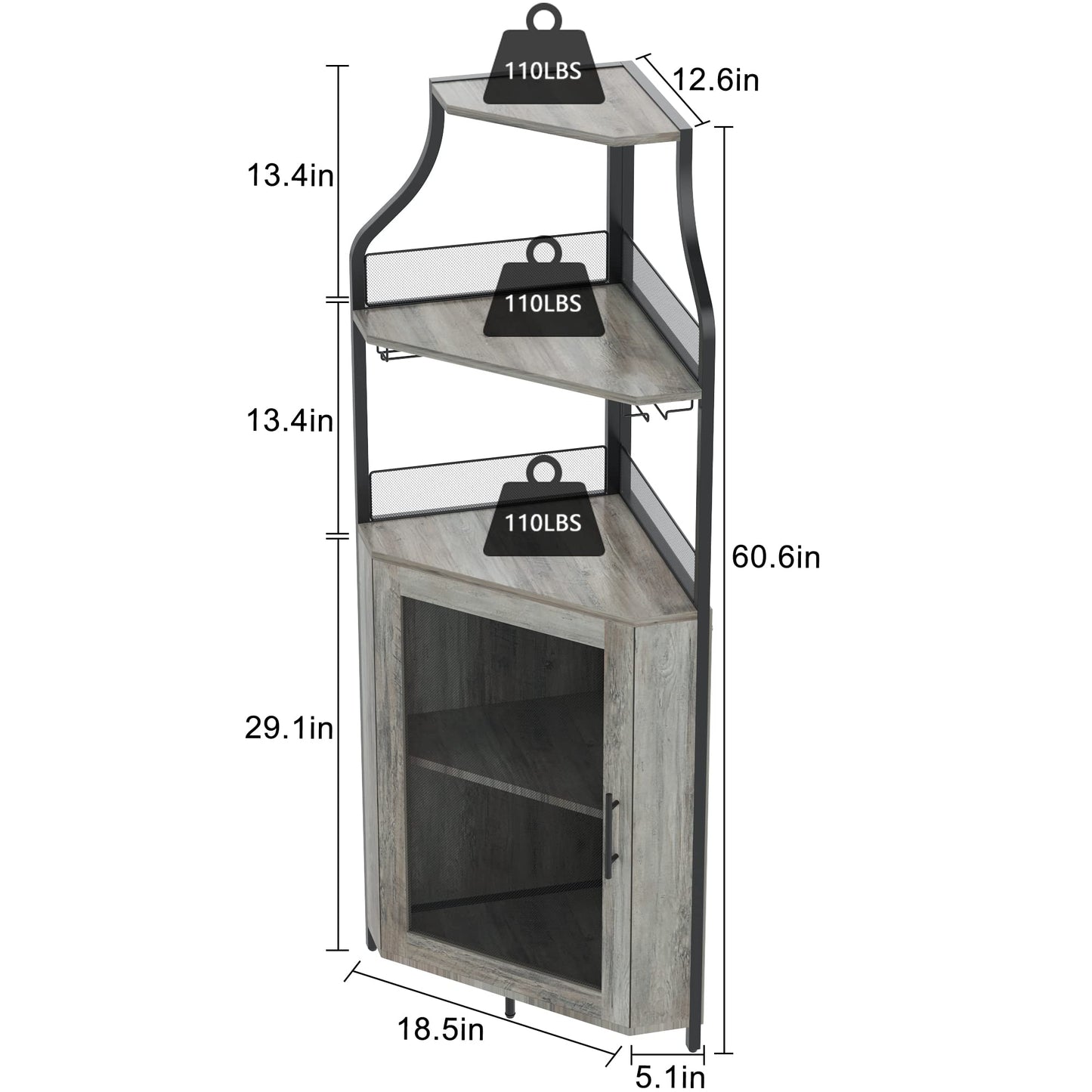 Amyove Corner Wine Bar Rack Cabinet with Detachable Wine Rack, Bar Cabinet with Glass Holder, Small Sideboard and Buffet Cabinet with Mesh Door