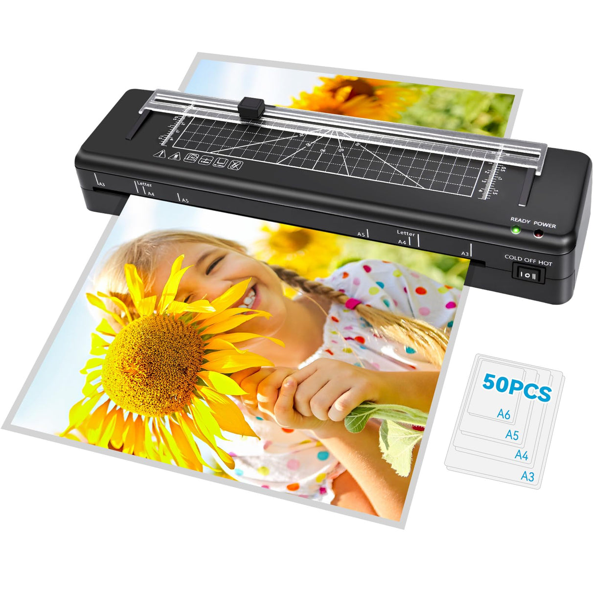 Laminator Machine A3 Laminating Machine with Built-in Trimmer, Fast Warm-up 13 Inch Cold and Thermal Lamination with 50 Laminating Sheets, 5-in-1 Portable Laminators for Home Office School Use BAYGE