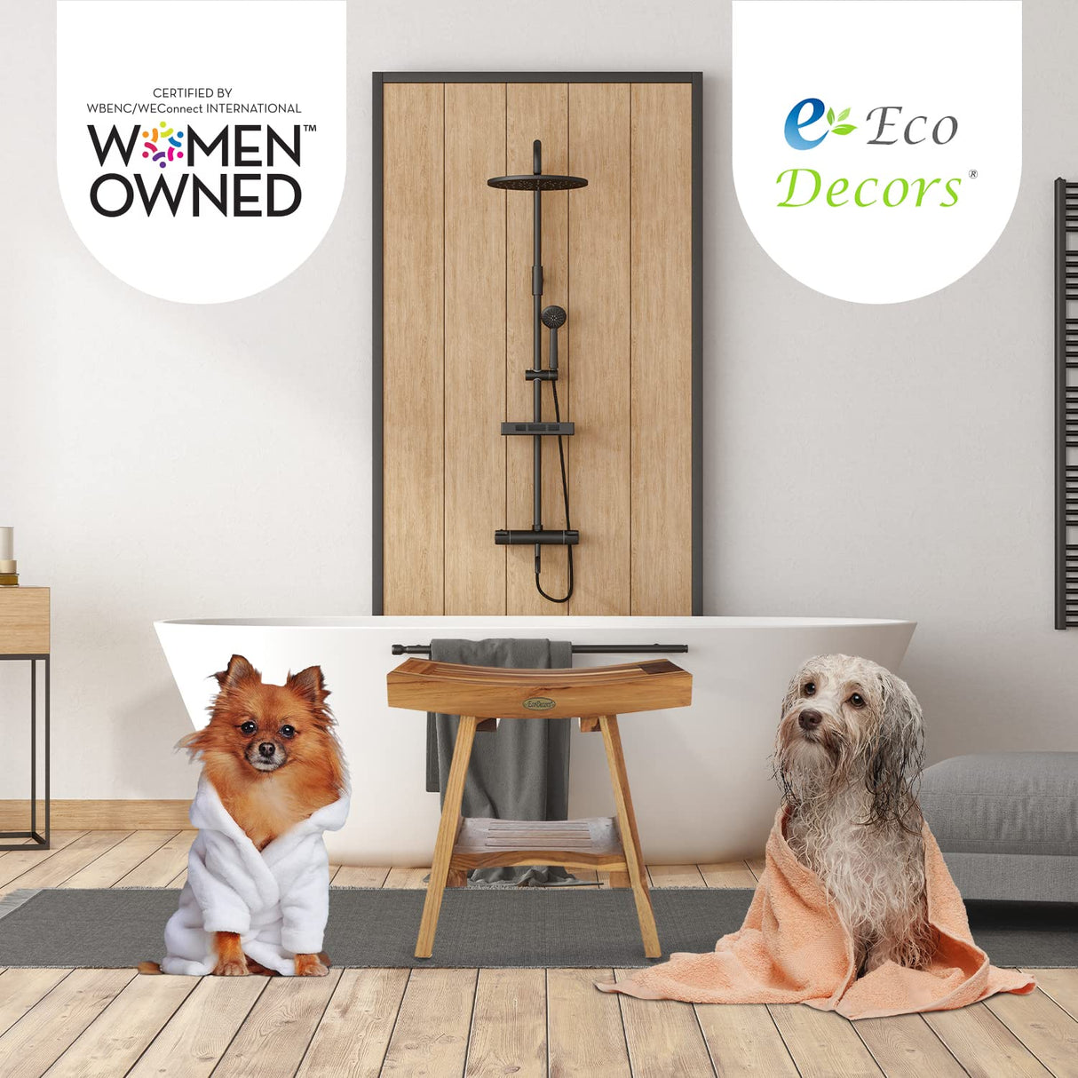 EcoDecors, Serenity, 18", Teak Shower Bench, Teak Shower Stool, Teak Shower Seat, Teak Shower Bench For Inside Shower, Teak Bathroom Bench, Teak Shower Bench For Inside Shower, 18" Inch Height EcoDecors