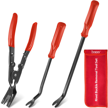 Keze 3 Pcs Auto Clip Pliers Set and Fastener Remover,Car Trim Rivet Removal Pry Tool Repair Kit with Storage Bag for Automotive Door Panel,Upholstery,Dashboard,Plastic Fasteners Keze