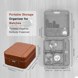 KAMIER Watch Case with Combination Lock - 4 Watch Storage and Jewelry Organizer - Watch Travel Case for Ring and Watch Storage, PU Leather Travel Watch Case, Ideal for Gift (With Gift Box), Brown KAMIER