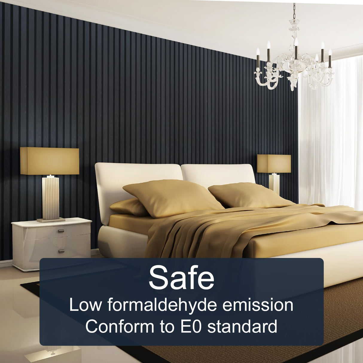 NeatiEase Wood Slat Wall Panels, 4-Piece 96" x 12.6", Soundproof & Noise Cancelling, Acoustic Wall Panels (Black) NeatiEase