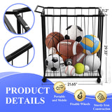 URMMIY Large Garage Ball Storage Rack with Wheels–Rolling Sports Equipment Organizer Freestanding Ball Holder for Basketball Soccer Volleyball Football–Sports Ball Storage for Garage Gym School Home URMMIY