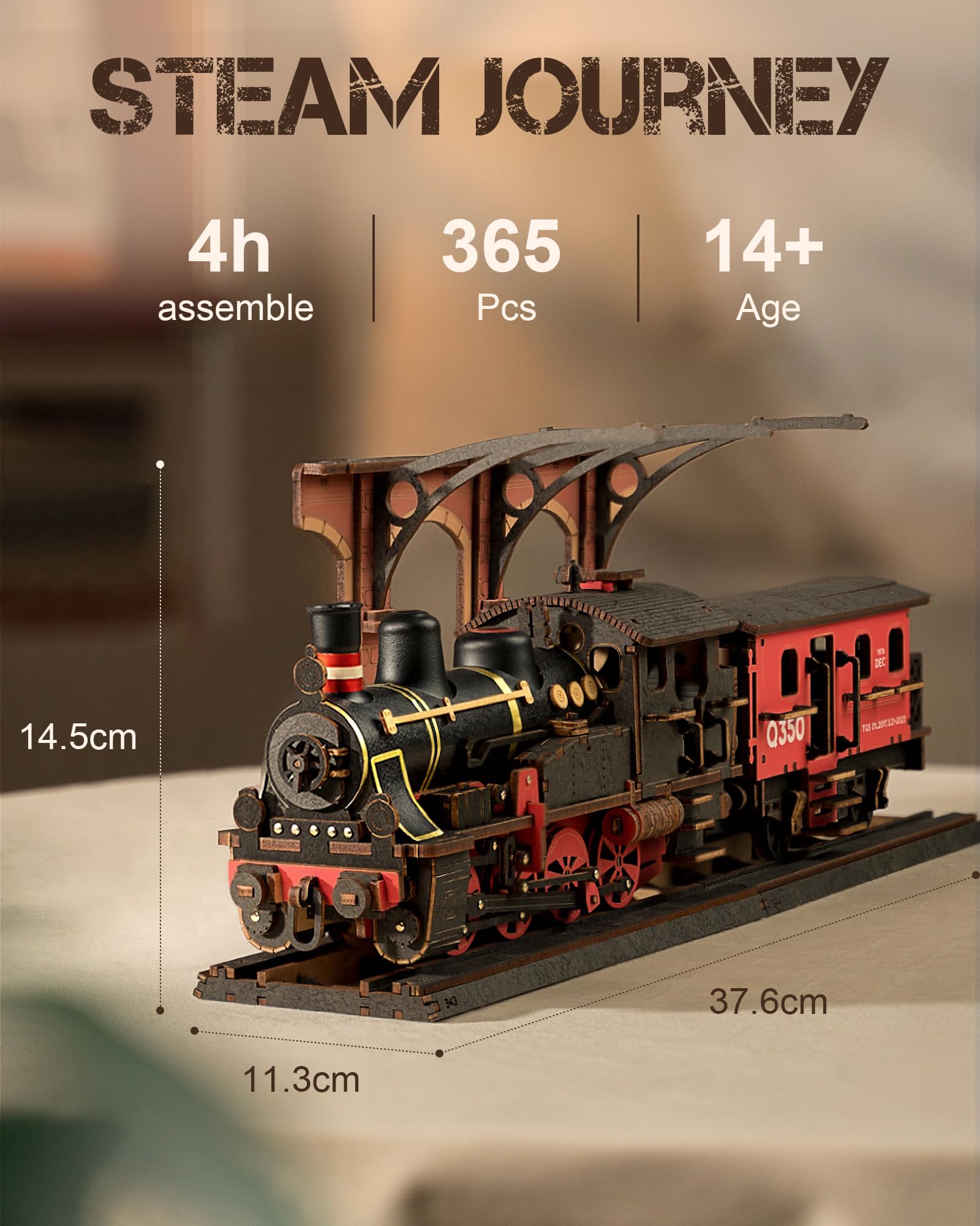 ROBOTIME 3D Puzzles for Adults Wooden Puzzle DIY Model Steampunk Train Kit to Build Wood Craft Kit Toy Hobby Gift Home Decor (Steam Journey) - WoodArtSupply