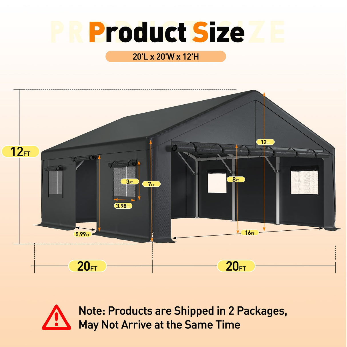 Bepatio 2 Car Carport, 20 x 20 Heavy Duty Metal Carport, All Weather Extra Large Car Port, Outdoor Portable Garage with Side-Opening Doors & Roll-Up Windows Bepatio