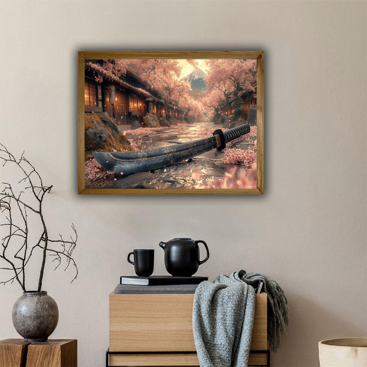 Diamond Painting Kits for Adults, 5D DIY Samurai Sword Diamond Art Paintng Cherry Blossoms Diamond Art, Full Drill Diamond Dots Gem Arts Crafts Paintings Kits, Home Wall Room Decor 12x16inch TUTUMAY21