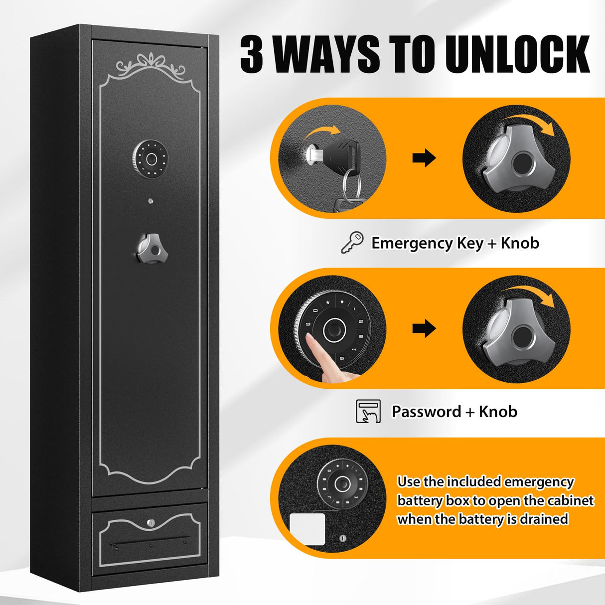 Zevemomo Gun Safes, 8 Gun Cabinet Rifle Safe for Home, Quick & Easy Access Gun Safe for Rifles and Pistols with LED Light & Drawer, Electronic Lock Zevemomo