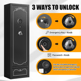 Zevemomo Gun Safes, 8 Gun Cabinet Rifle Safe for Home, Quick & Easy Access Gun Safe for Rifles and Pistols with LED Light & Drawer, Electronic Lock Zevemomo