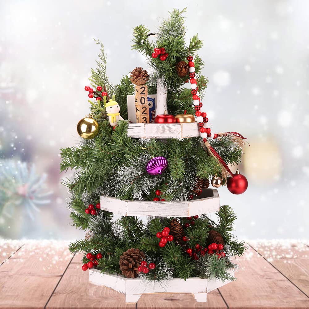 3 Tiered Serving Tray Wooden Farmhouse Decorative Tray, 3 Tier Tray for The Coffee Table, Kitchen Rustic Dinning Tiered Tray, Home Decor Tray, Three Tier Tray Cupcake Stand Display Tray MRPAPA