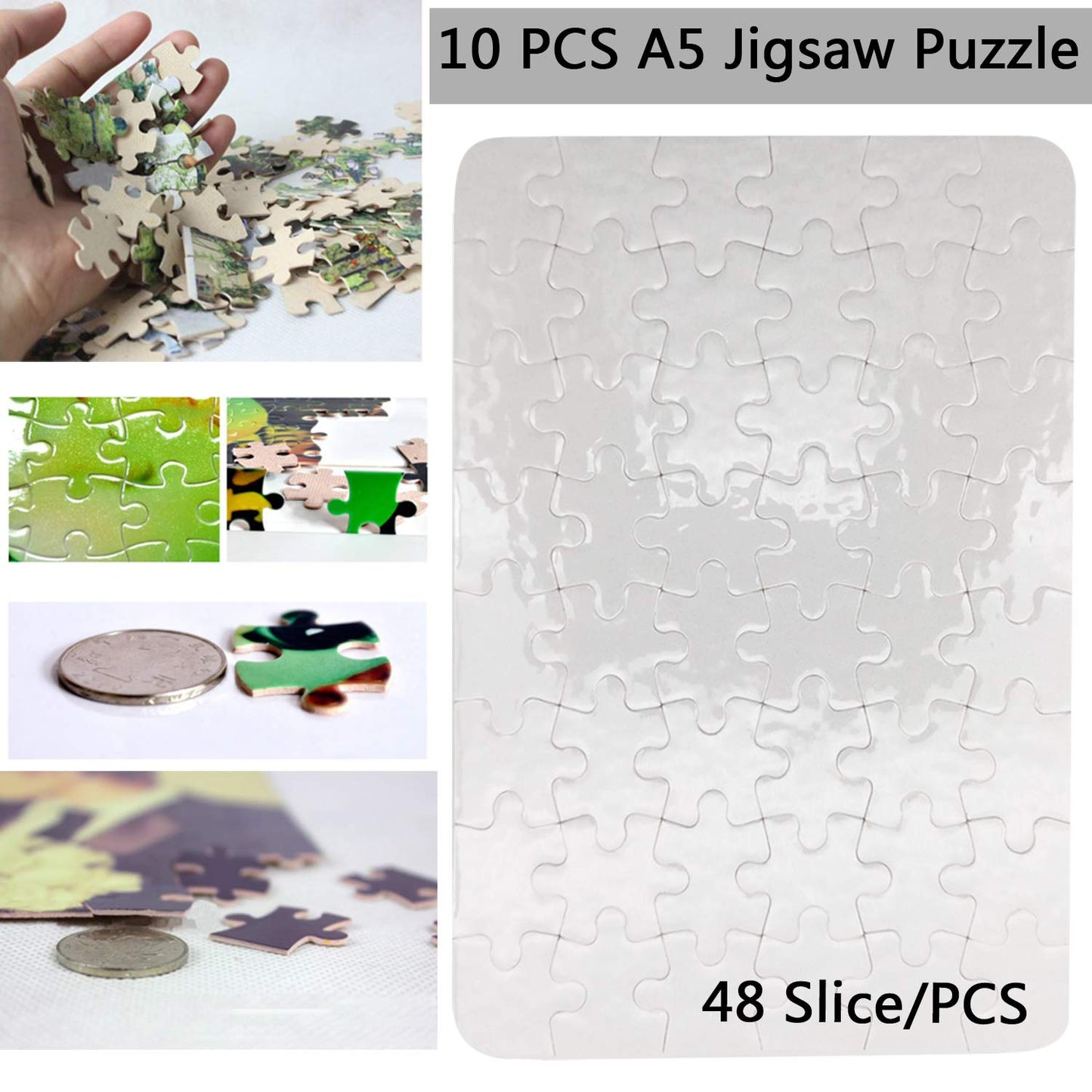 10 Sets Blank Sublimation A5 Jigsaw Puzzle with 48 Pieces DIY Heat Press Transfer Crafts A5 Thermal Transfer Puzzle Wholesale DIY Thermal Transfer Pearl Puzzle Blank Puzzle Thermal Transfer Supplies