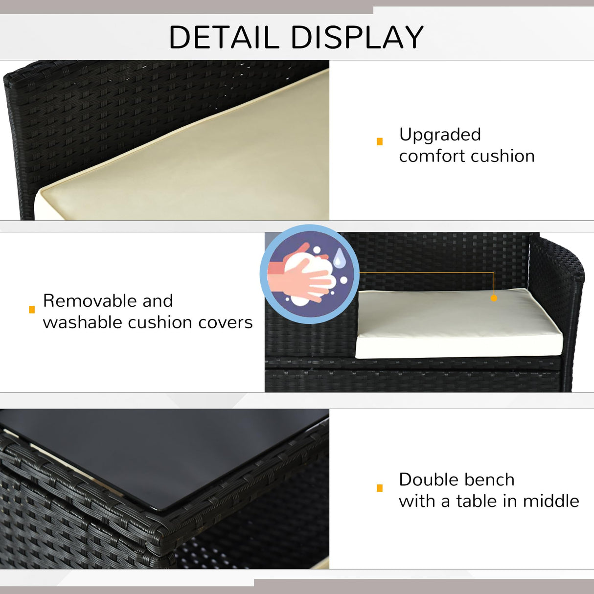 Outsunny Outdoor Patio Loveseat Conversation Furniture Set, Cushions & Built-in Coffee Table, Small 2-in-1 2 Person Seating for Front Porch, Balcony, Black Outsunny