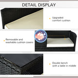 Outsunny Outdoor Patio Loveseat Conversation Furniture Set, Cushions & Built-in Coffee Table, Small 2-in-1 2 Person Seating for Front Porch, Balcony, Black Outsunny