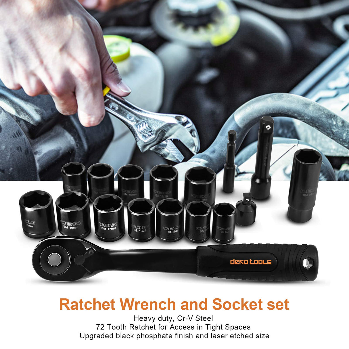 DEKOPRO 218-Piece General Household Hand Tool kit, Professional Auto Repair Tool Set for Homeowner, General Household Hand Tool Set with Plier, Screwdriver Set, Socket Set, with Portable Storage Case DEKOPRO