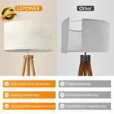 LEPOWER Wood Tripod Floor Lamp, Mid Century Standing Lamp for Living Room, Flaxen Lamp Shade, Modern Design Standing Lamp with E26 Lamp Base, Tall Floor Lamp for Bedroom, Study Room and Office Brown LEPOWER