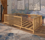 Montessori Floor Bed with Slats for Toddler 54.3'' x 75.2'' Full Size | Pine Wood Natural Solid Frame Bed | Sturdy Design Floor Bed Frame for Boy and Girls (Full, Height : 19 Inches) wood and montessori