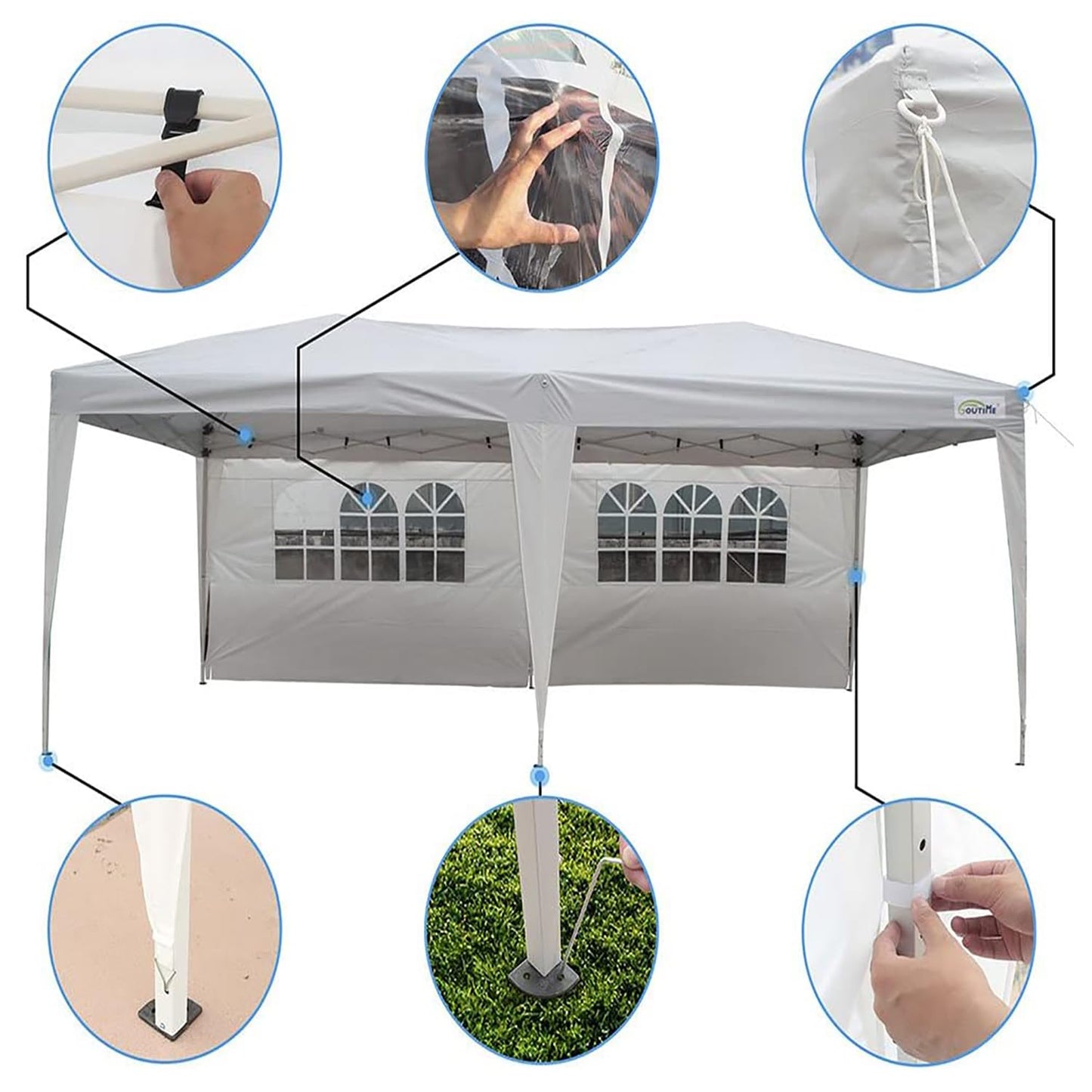 GOUTIME 10x20 Pop Up Canopy Tent with Sidewalls for Outdoor Christmas Party Events,White Easy Up Commercial Heavy Duty Large Gazebo Tents for Parties,Patio,Backyard - WoodArtSupply