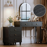 YYJ Vanity Desk with Mirror and Lights,Makeup Vanity with Power Outlet and Adjustable Cabinet,Modern Makeup Table with 3 Drawers for Bedroom Makeup Room,Writing Desk Dark YYJ