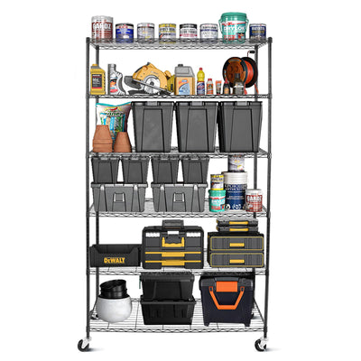WDT 6 Tier Shelf Shelving Unit with Wheels,Adjustable Metal Shelves for Storage, NSF Black Wire Shelving Rack, 2100Lbs Capacity Heavy Duty Shelving Storage Shelves for Kitchen Garage,47" Dx17 Wx80 H