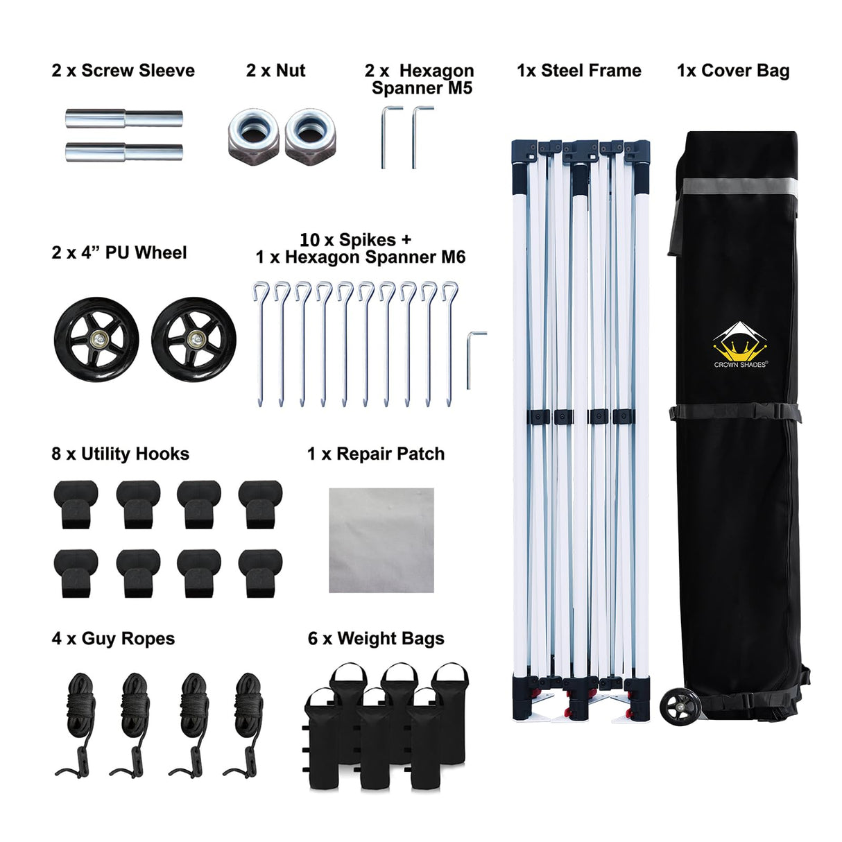 CROWN SHADES 10x20 Pop Up Canopy Tent - Commercial Canopy Tent with 400D Strength Oxford Fabric,Hexagonal Leg,4 Upgraded Weights - Great for Trade Shows,Events,Parties & Commercial Use, White CROWN SHADES