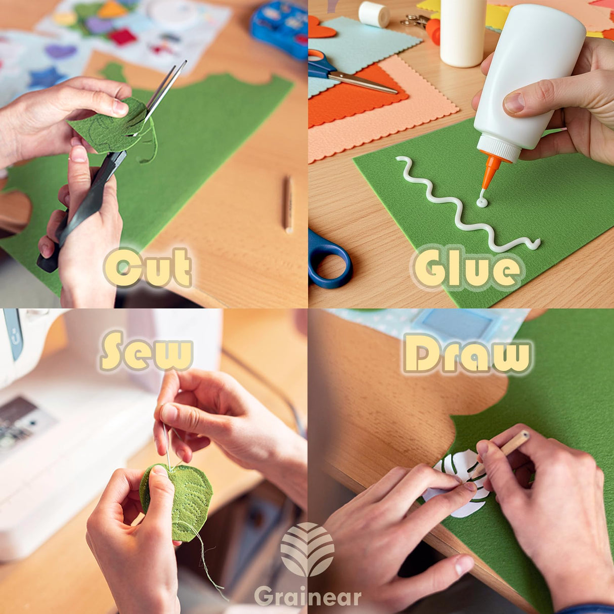 Ivory Soft Felt Fabric Sheet, 18" x 36", 1.6mm Thick - Premium Craft Felt for Sewing, DIY Projects, Embroidery, Decoration - Durable & Fade Resistant Grainear