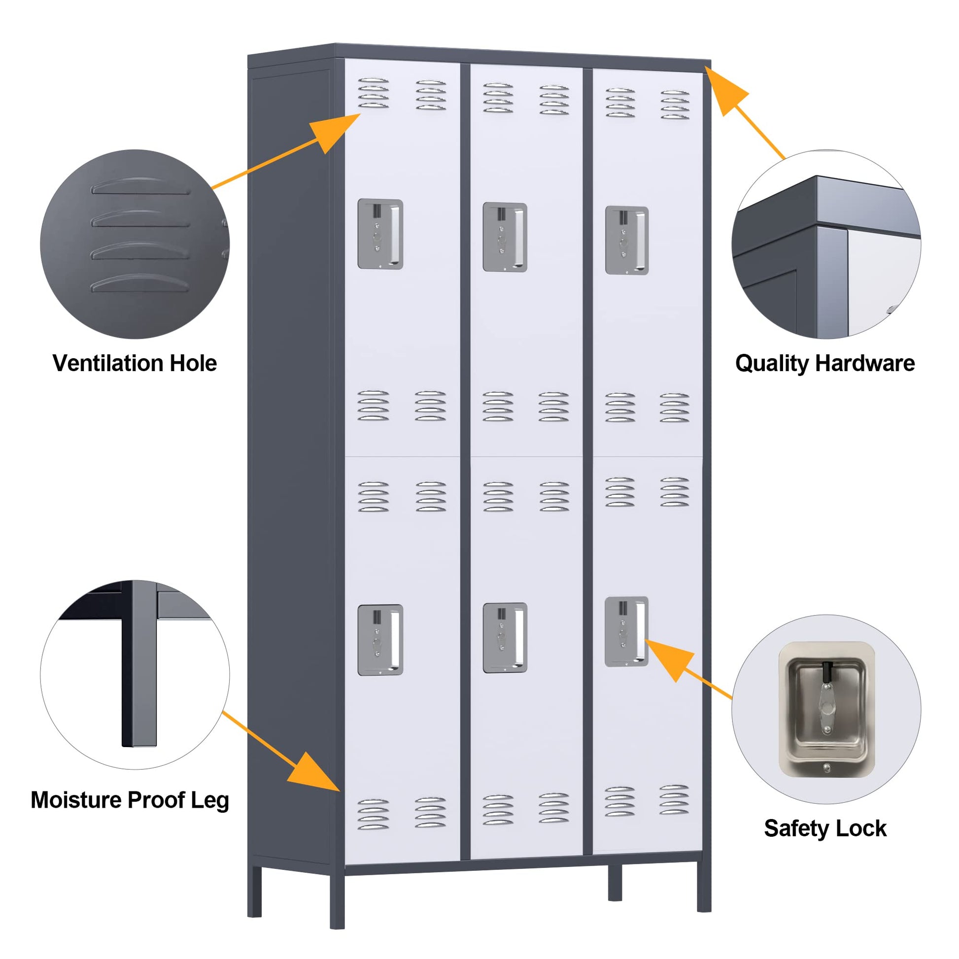 METAN Metal Locker for School Office Gym Bedroom,6 Doors Steel Storage Locker Cabinet for Employees,Industrial Storage Locker with 1 Shelves,Assembly Required,Gray+White… - WoodArtSupply