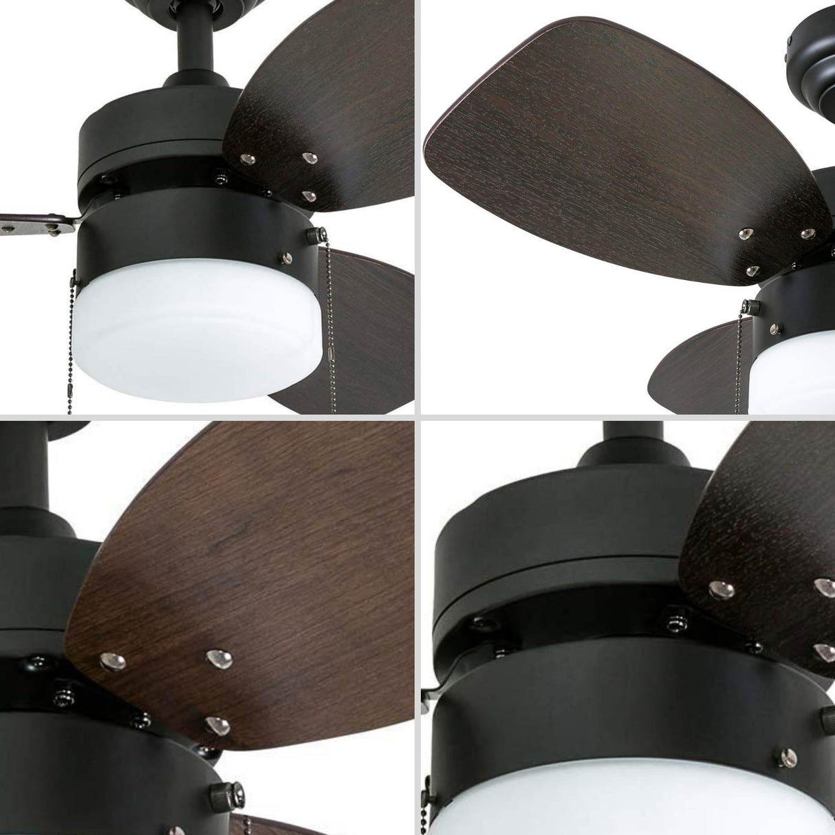 Honeywell Ceiling Fans Ocean Breeze Modern 30 Inch Ceiling Fan with Light, Pull Chain LED Indoor Fan with 3 Blades, Dark Brown Chestnut and Light Oak Blade Finish Options, Gilded Espresso (50602-01) Honeywell Ceiling Fans